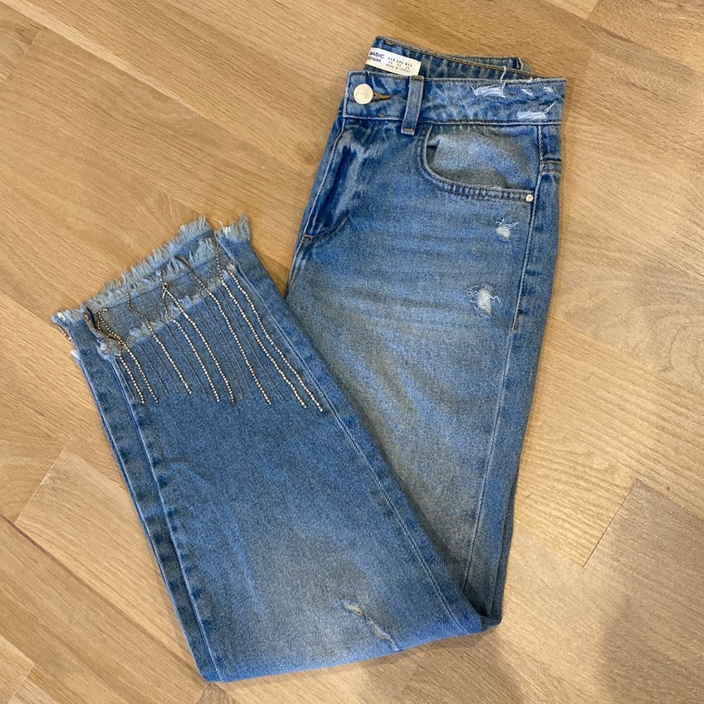 Zara Crystal embroidered denim jeans